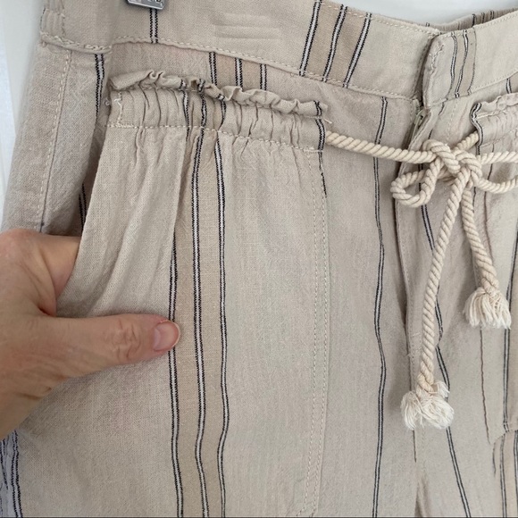 Anthropologie Striped Seashore Tan Linen/Cotton Blend Crop Pant w Rope Ties - Picture 2 of 14